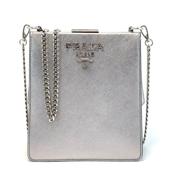 PRADA Saffiano And City Calf Light Frame Bag In Cromo